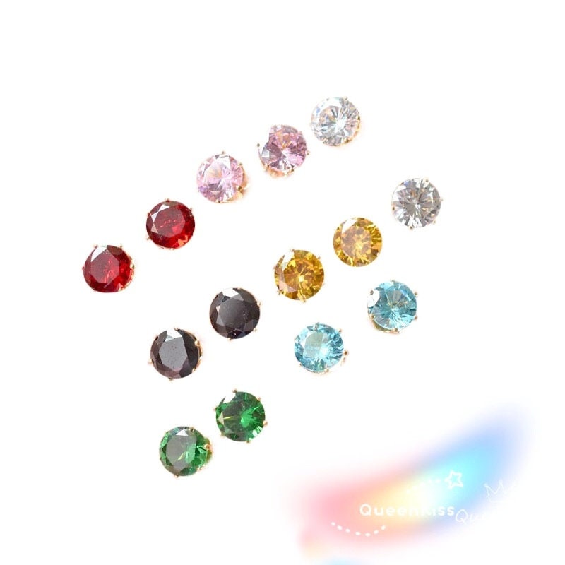 Dazzle Cubic Zirconic Zirconia Zircon Stud 925 Sterling Crystal Clear Black Yellow Blue Pink Silver Green Red Blue Earrings -- Golden Eyes!!