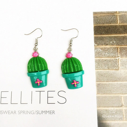 Quirky Sweet Cute Super Light Cactus Pink Orange Green Acrylic Statue Earrings -- Sweet Dream!!