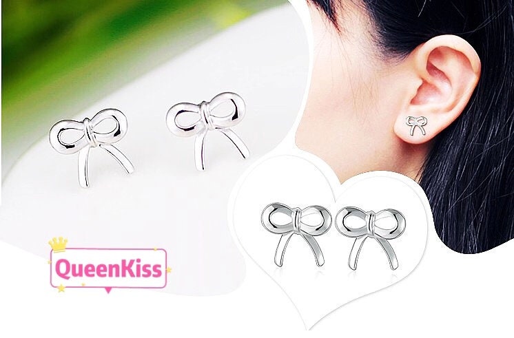 Sterling Silver 925 Stud Earrings Cute Bowknot Stud Earrings Modern Studs Minimal Stud Earrings Gift for her
