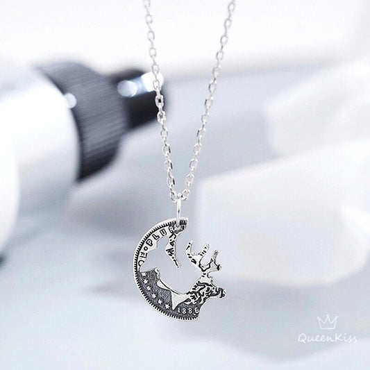 Two Necklaces One Set Adorable Sweet Deer Couple Silver Necklace Gift for Her and Him Boyfriend and Girlfriend -- You are my Valentine!!