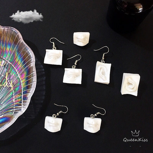 Quirky Sweet Cute Super Light Art Masterpiece Statue Eye Ear Mouth White Acrylic Statue Earrings -- Ce La Vie!!