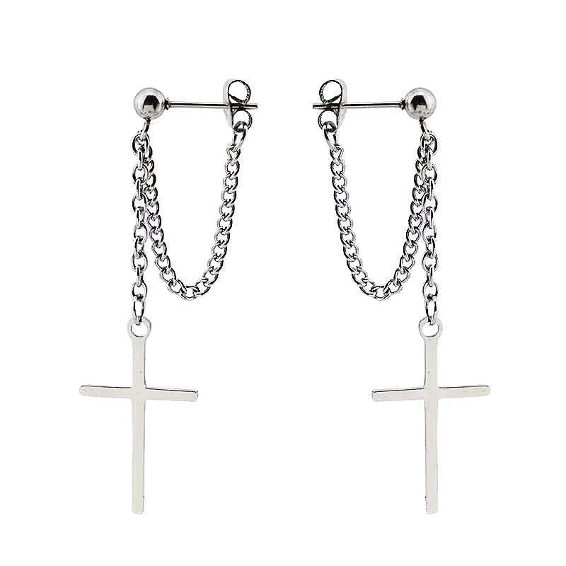 Cool Cross Dangle Silver Earrings Needle Pierced and Screw Holder -- Jesus Loves you!!
