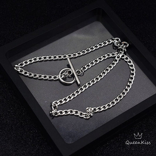 Funky Punk Stainless Steel Cool Two Layers One Set Cross Through Circle Silver Necklace -- Call Out My Name!!