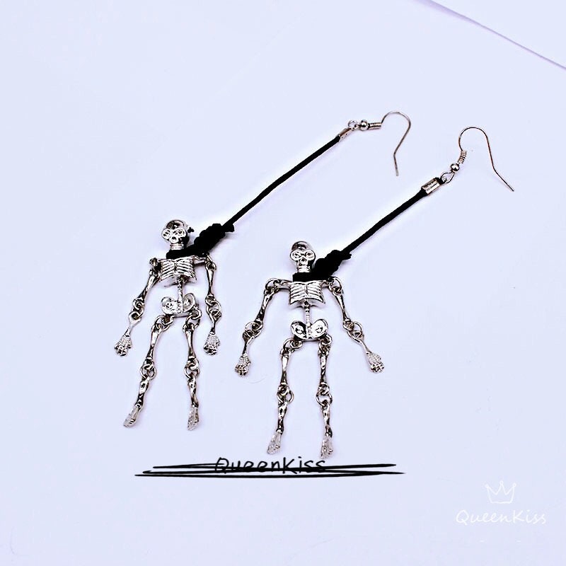 Skeleton Earrings Gothic Skeleton Hungup Dangle Skull Horror Earrings Halloween Earrings Creepy Goth Grunge Earrings--My Power is Over You!!