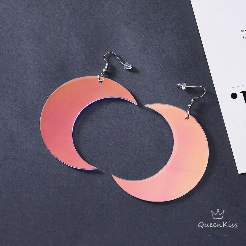 Cute Light Trendy Quirky Laser Light Changing Colour Romantic Moon Earrings - Moon Baby!!