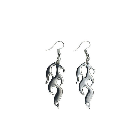 Funky Punk Stainless Steel Fire Chains Silver Earrings -- Fire Saga!