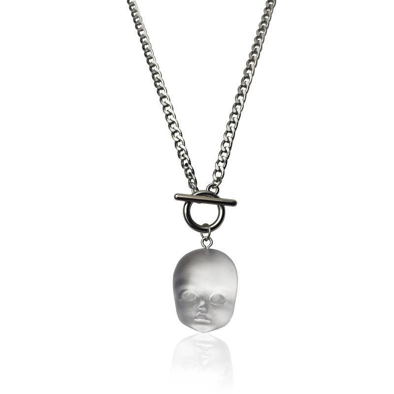 Stainless Steel Quirky Creepy Baby Head Necklace -- Baby I love you till I Die!!