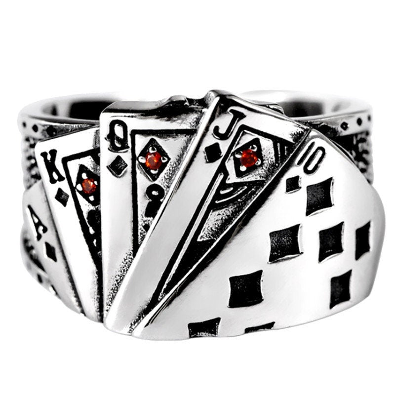 Cool Quirky Adjustable Poker Cards ShowHand Silver Ring -- Winner of the Casino