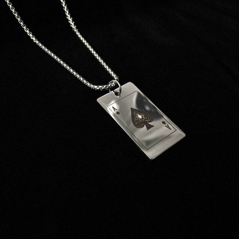 Funky Punk Stainless Steel Cool Shining Ace Poker Card Silver Necklace -- Richie No Excuse!!