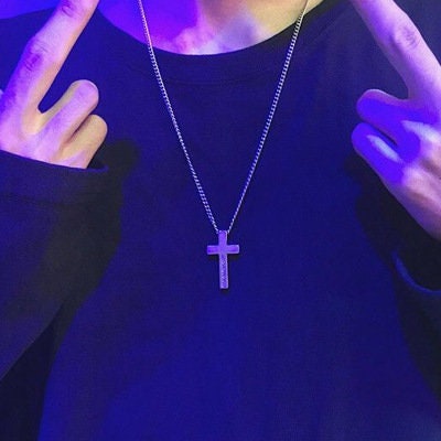 Funky Punk Two Necklace One Set Stainless Steel Skeleton Holding Circle and Cross Cool Chains Silver Necklaces --  Take My Heart Away!!