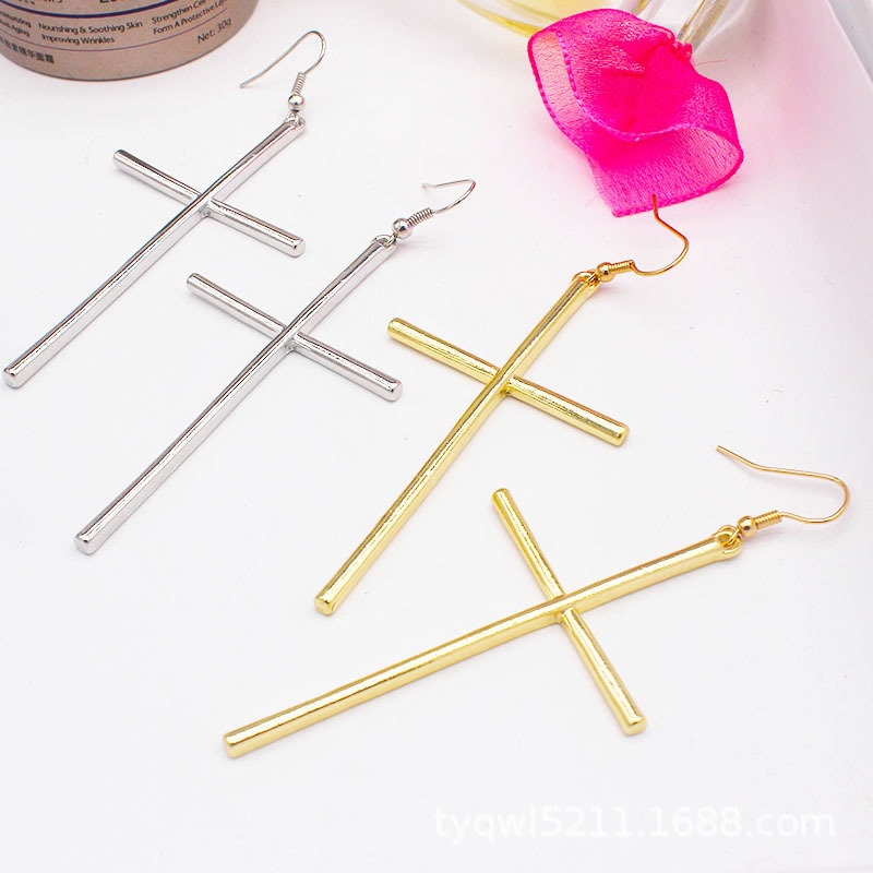 Big Cool Cross Dangle Silver Gold Black Earrings -- Jesus Loves you!!