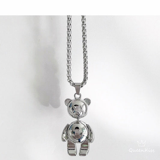Funky Punk Stainless Steel Cool Cute Adorable Smiling Bear Silver Necklace -- Passsss!!