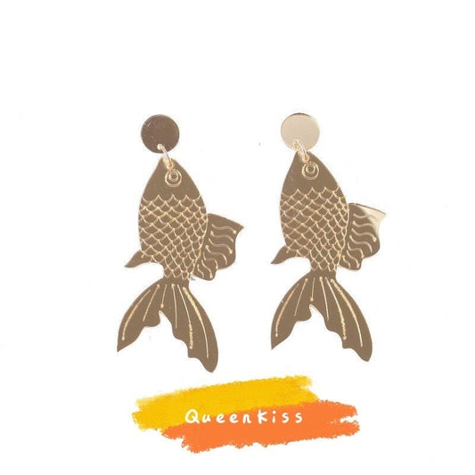Cute Sparkling Golden Fish Very Light Yellow Earrings - Big Fish!!
