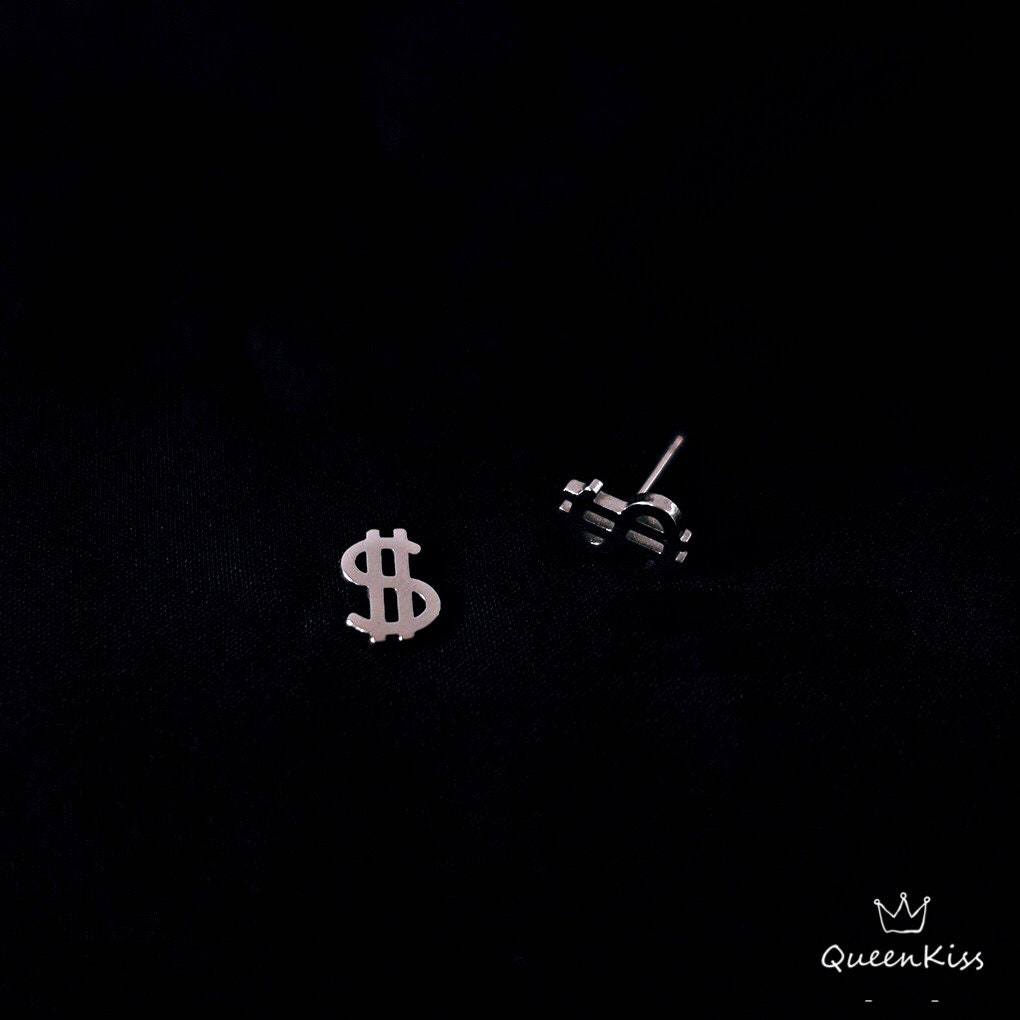 Money Currency Pair of Earrings Silver stainless steel swoosh minimal studs For Man Woman Him Her- Real World!!!