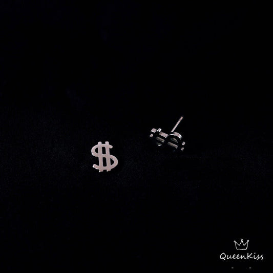 Money Currency Pair of Earrings Silver stainless steel swoosh minimal studs For Man Woman Him Her- Real World!!!