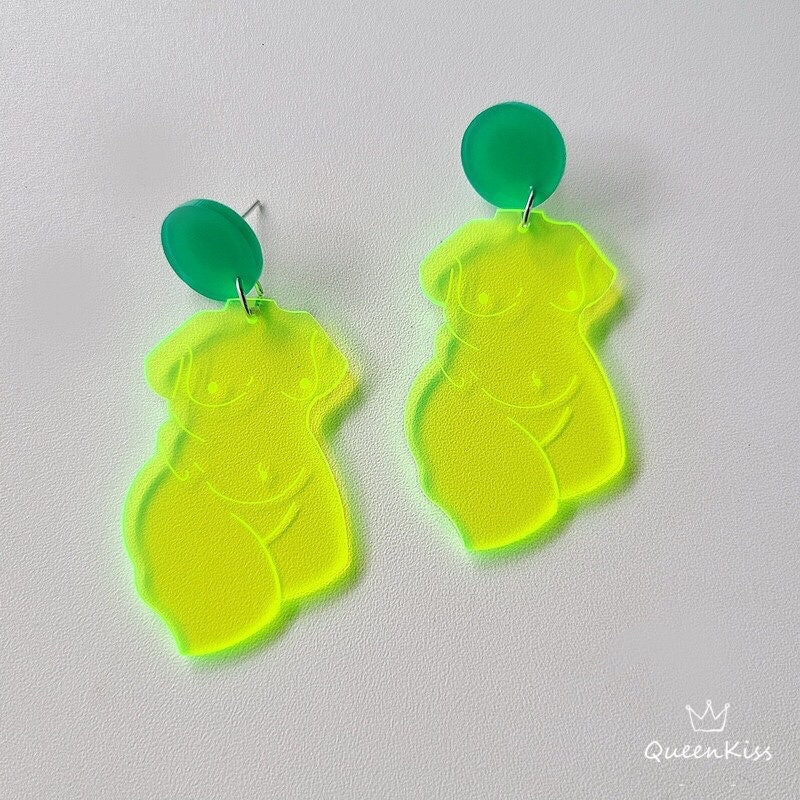 Cute Light Trendy Quirky Art Piece Naked Women Yellow Earrings - Beauty in The Scene!!