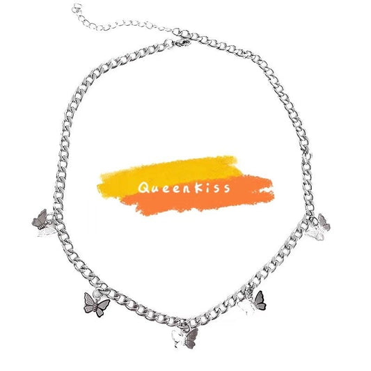 Funky Punk Stainless Steel Cool Chains Silver Butterfly Butterflies Necklace --  I Love Garden!!