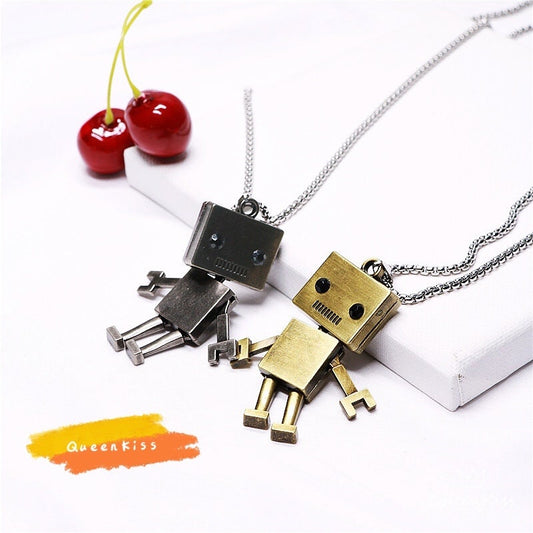 Funky Punk Stainless Steel Cool Cute Adorable Robot Silver and Gold Necklace -- Lonely Planet!!