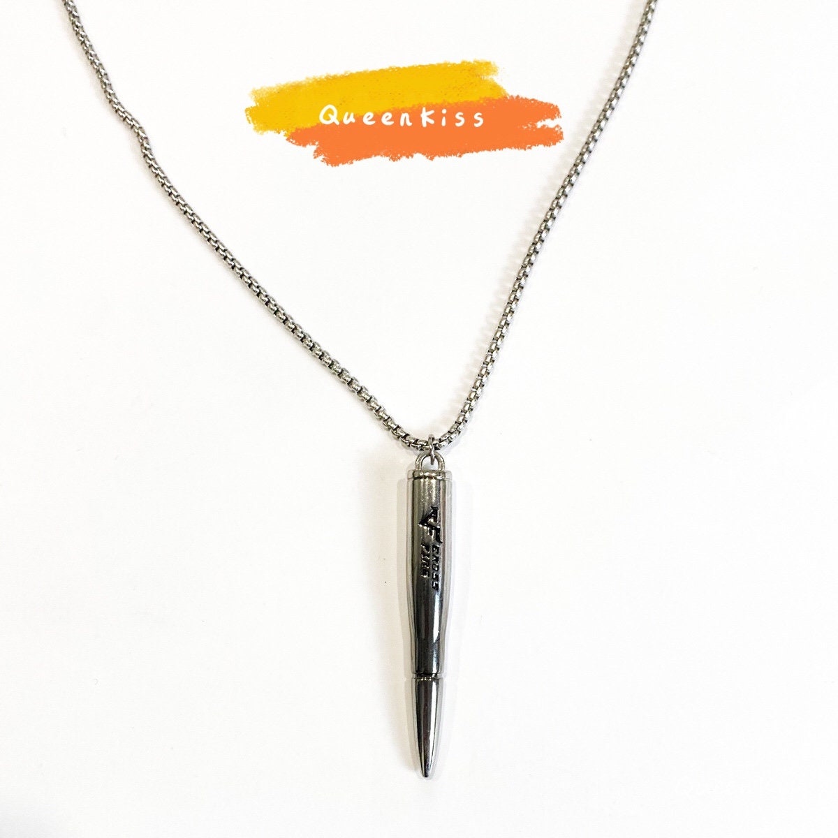 Funky Punk Stainless Steel Cool Bullet Silver Stick Necklace -- We Need Freedom!!