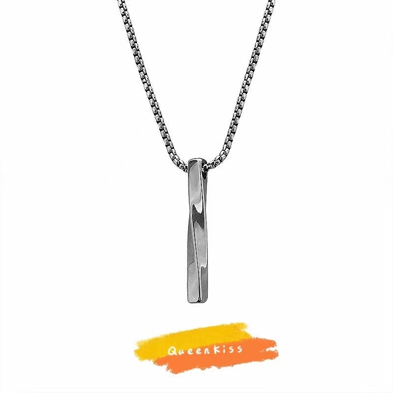 Funky Punk Stainless Steel Cool Twisted Silver Stick Necklace -- Day Dreamer!