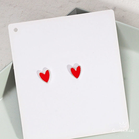 Sterling Silver 925 Stud Earrings Cute Red Heart Stud Earrings Modern Studs Minimal Stud Earrings Gift for her