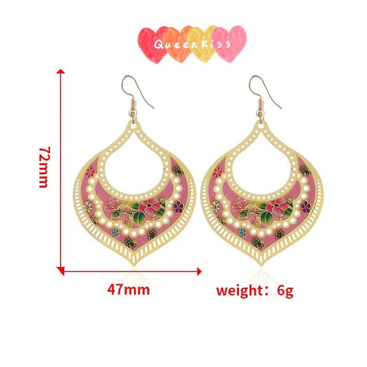 Blooming Pink Flower Copper Plated Rosegold Earring -- Water Drop Flowers!!
