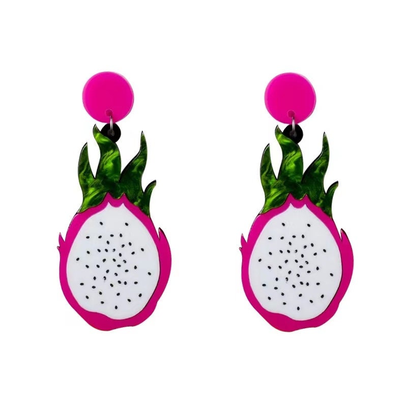 Cute Light Trendy Pink Green DragonFruit Party Earrings - Party State!!
