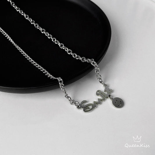 Funky Punk Stainless Steel SMILE and Smile Face Chains Metal Piece Silver Necklace --  Smile On You!!