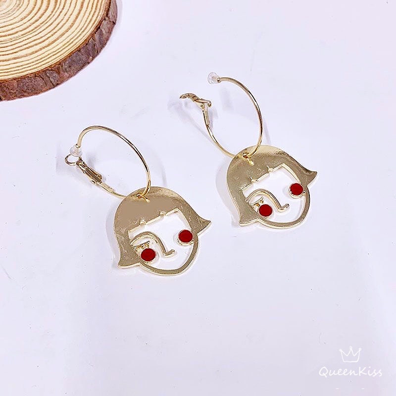 Pretty Lady Face with Red Cheek Short Hair Gold Earrings -- Fairy Lady!!