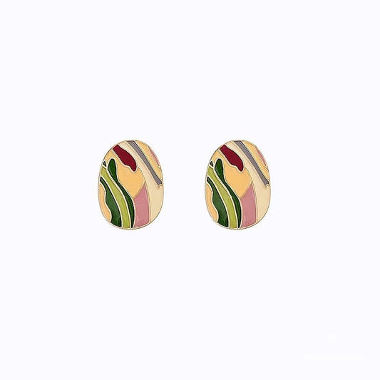 Enamel Colourful Art Piece Stud Rosegold Earrings -- Painter Garden!!