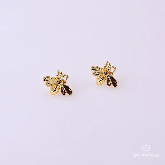 Super Dazzle Cute Bees Yellow Gold Earrings -- Never Forget You!