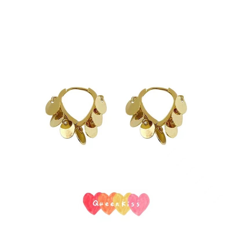 Sparkling Gold Piece Oval Dangle Gold Earrings -- Desire!!