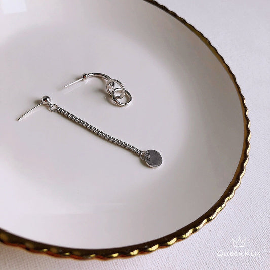 Tessel Coin and Circles Stainless Steel Silver Earrings -- Simple is the Best !!