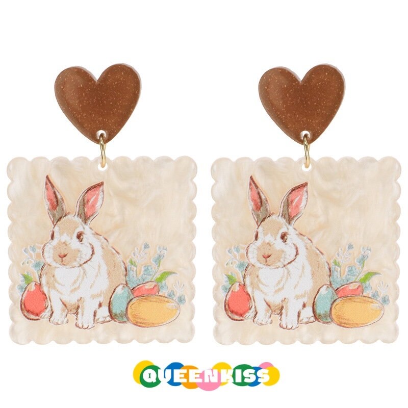 Cute Light Trendy Adorable Acrylic Bunny Rabit And Heart Earrings - Bunny Baby!!