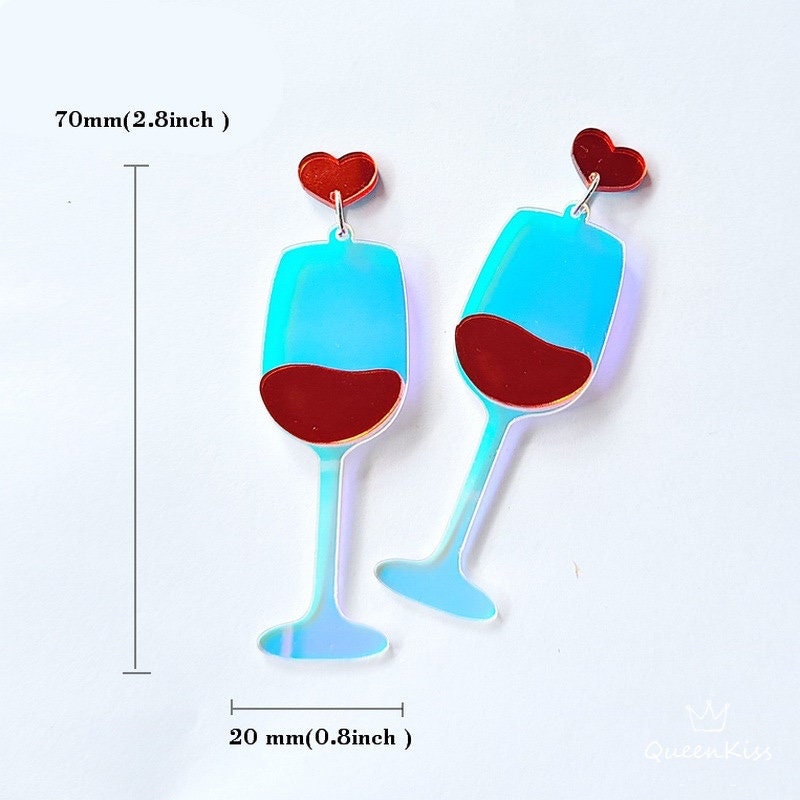 Cute Light Trendy Acrylic Adorable Red Heart Red Wine Blue And Transparent Earrings - Super BFF!!