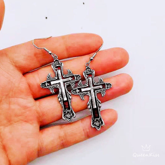 Enamel Earrings Cross Gothic Dangle Earrings Creepy Goth Grunge Earrings
