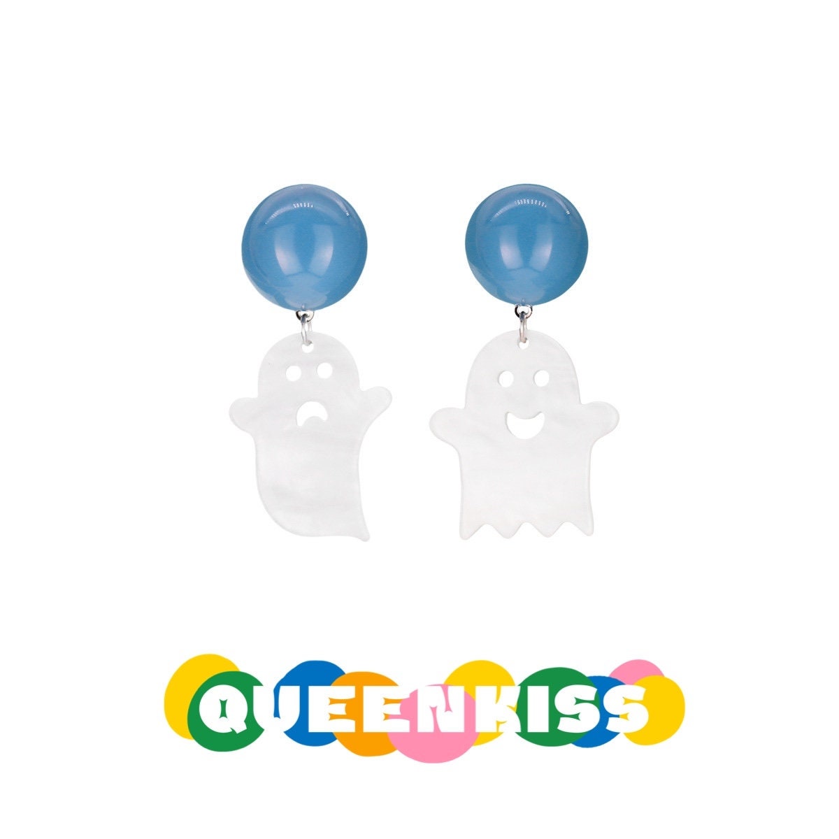 Halloween Cute Light Trendy White Ghost Catching Party Earrings - Creepy Monster!!
