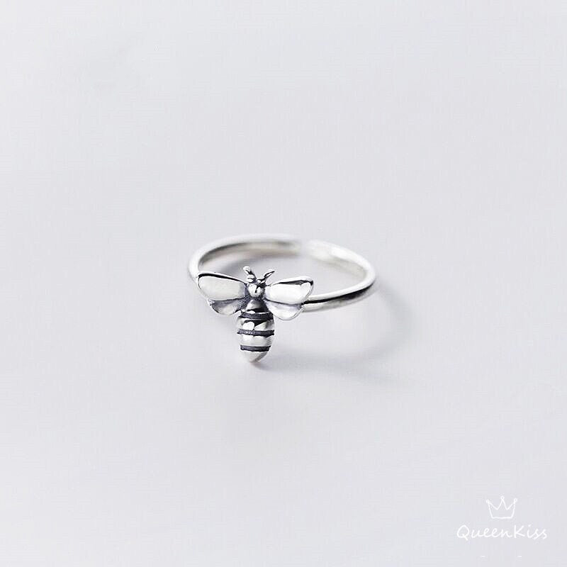 Bee Minimalist Vintage Adjustable Silver Ring