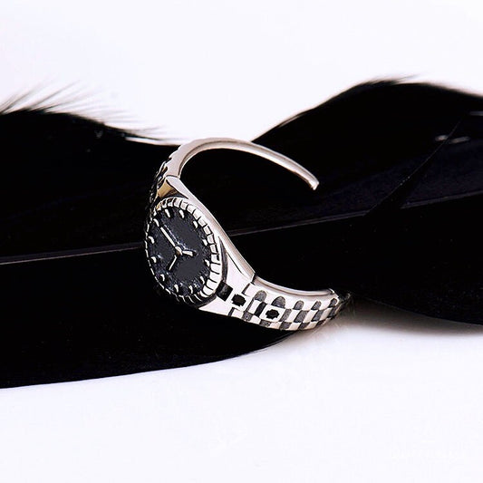 Vintage Quirky Cool Adjustable Silver Ring Clock -- Tik Tok Life