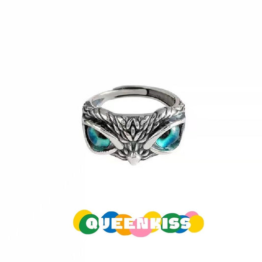 Owl Minimalist Vintage Adjustable Silver Ring -- Angel of the Night