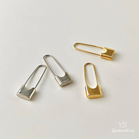 Long Lock Pair of Earrings Silver and Gold stainless steel minimal studs For Man Woman Him Her- Danger Field!!!