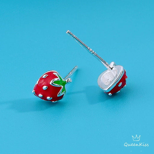Sterling Silver S925 Cute Adorable Red Strawberry Stud Earrings -- Plant Me!!
