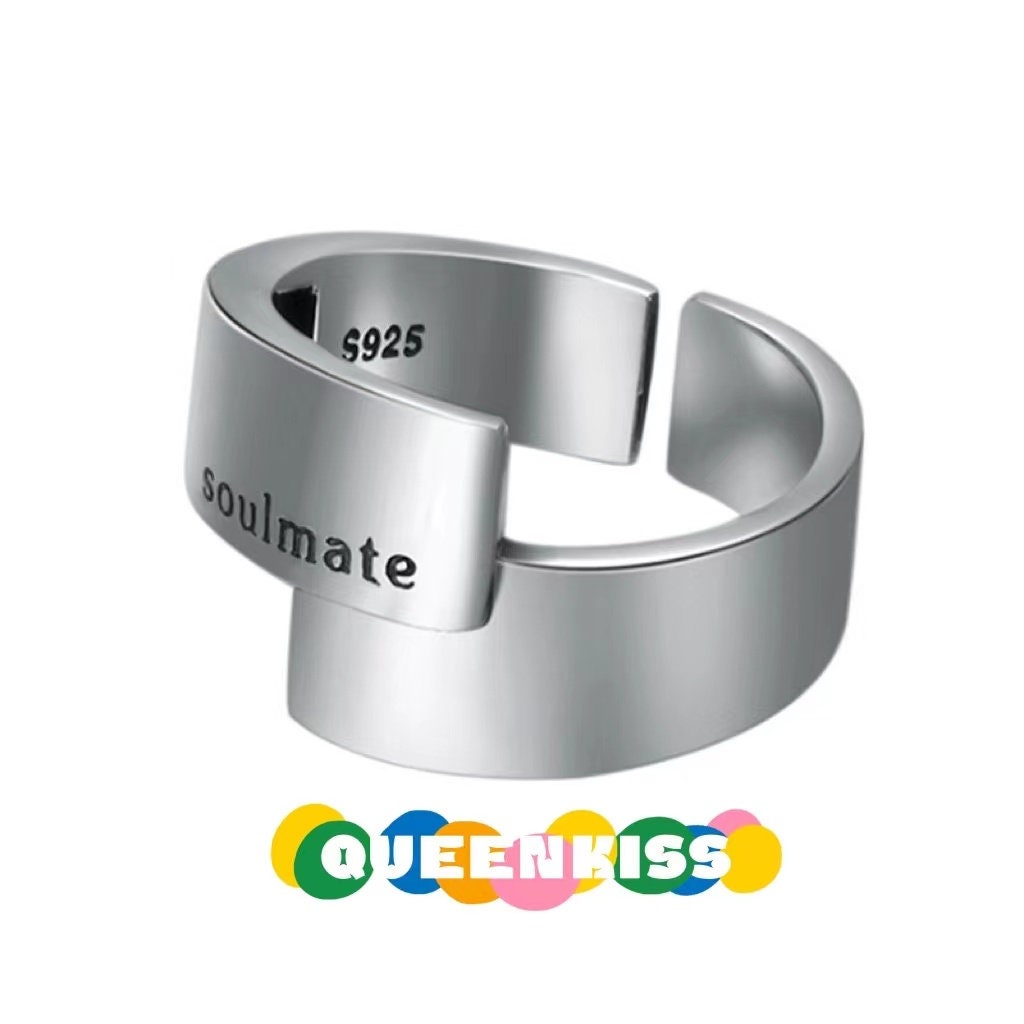 Cool Quirky Adjustable Ribbon Style Soulmate Silver Ring Gift for HER HIM --  One and Only