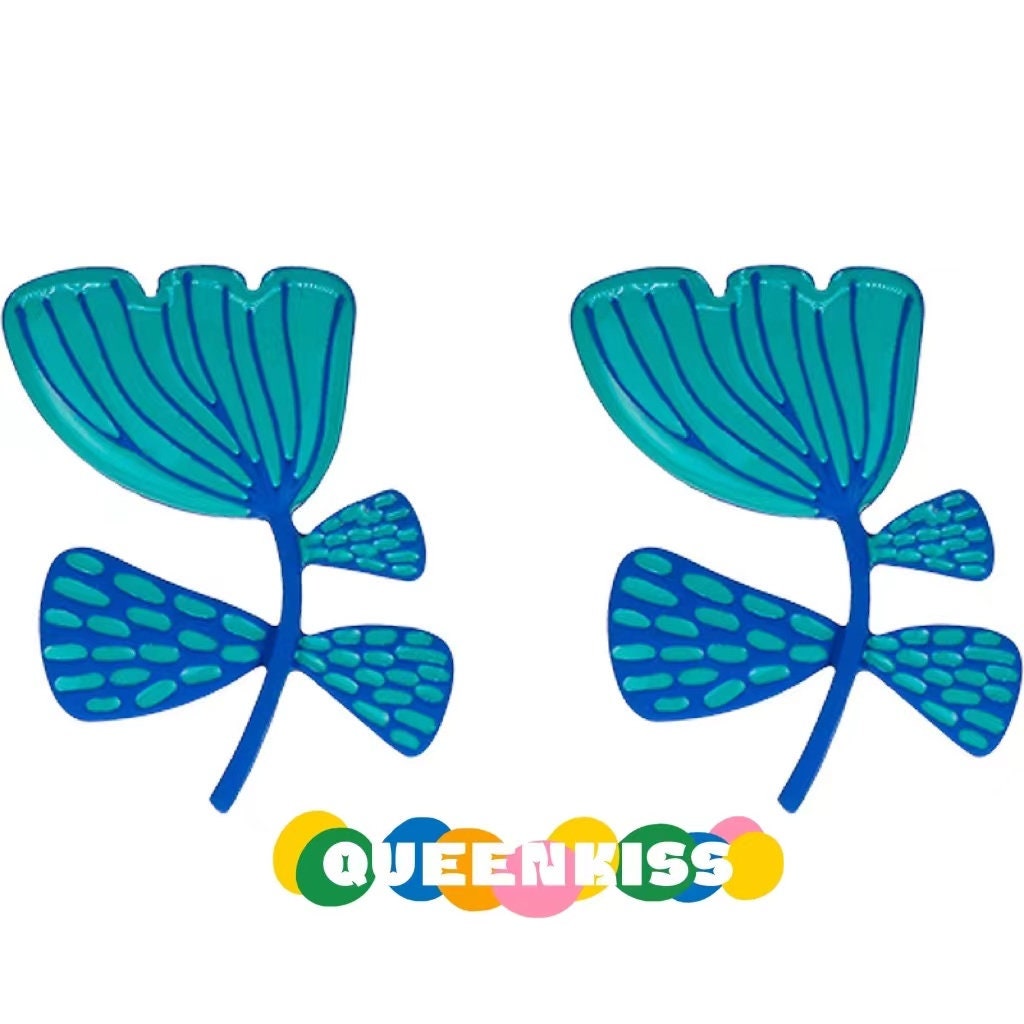 Super Adorable Cute Handmade Enamel Blue Blossom Stud Earrings - Sofia Flower!!