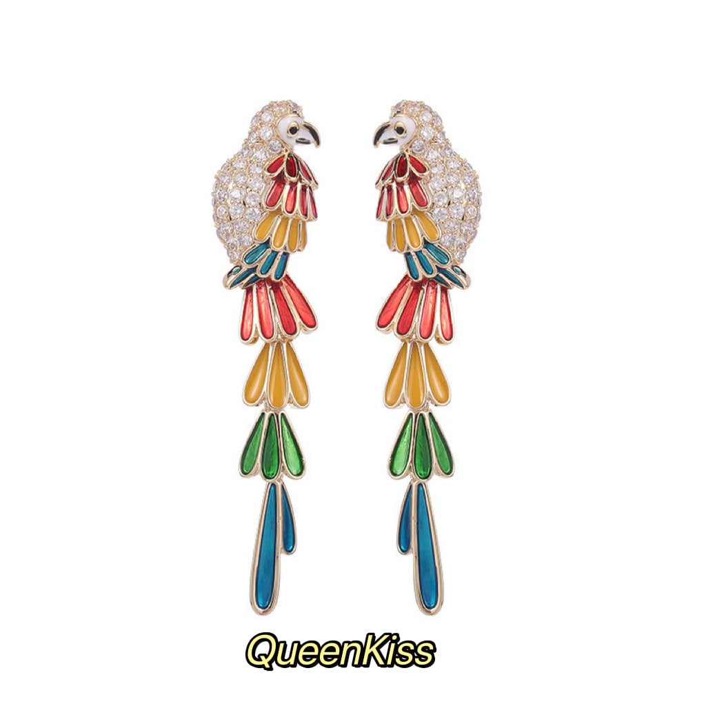 Glaze Sparkling Colorful Parrot Earrings -- Triumph of the jungle!!