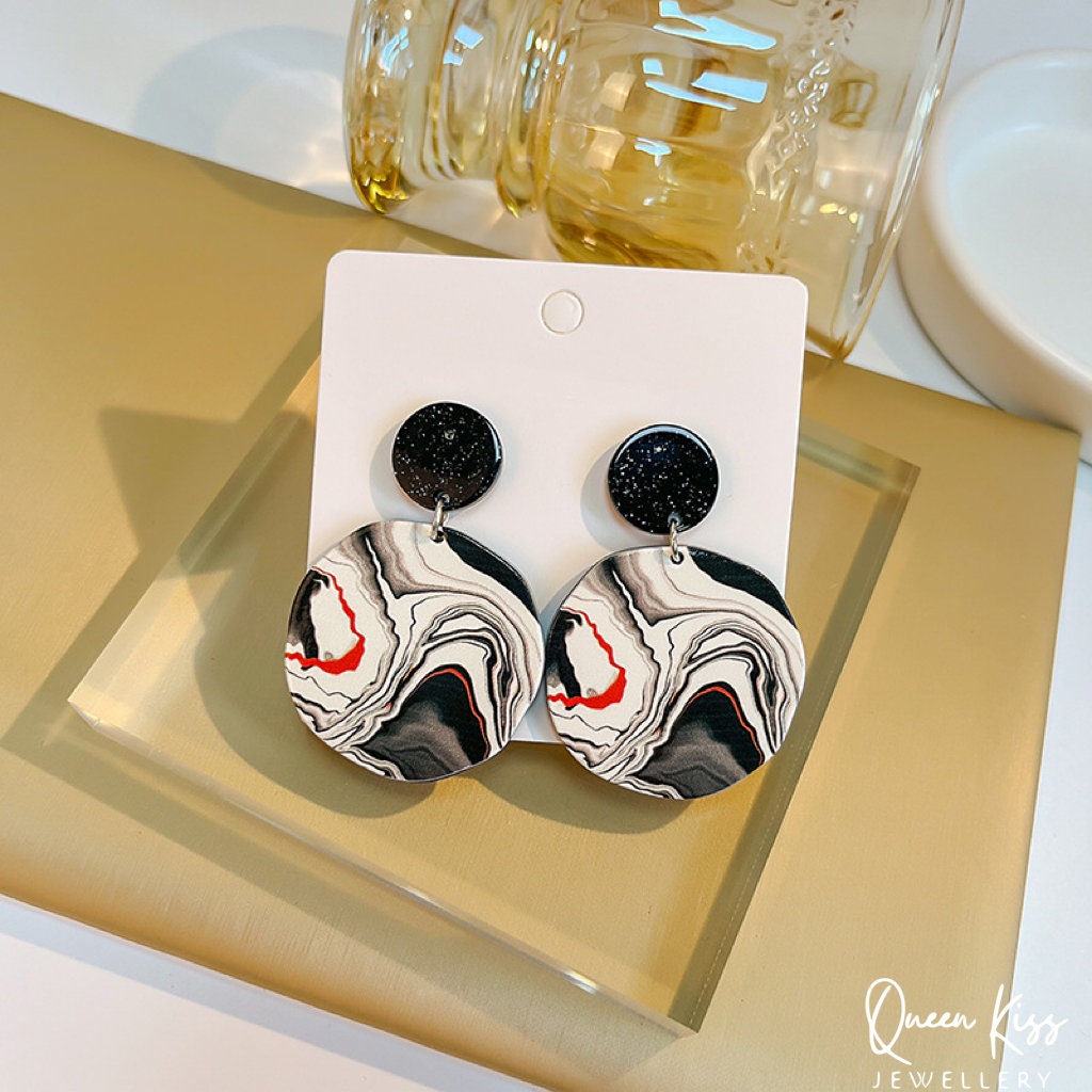 Super Light Acrylic Cute Marble Style Earrings - Paint My Heart!!