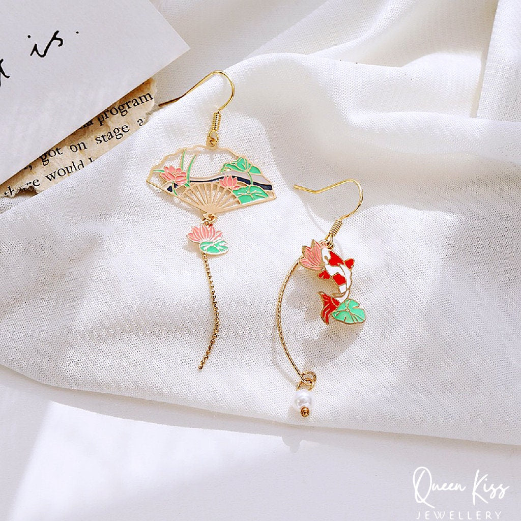 Super Cute Japanese Style Koi Cat Rabbit and Japanese Fan Earrings -- Peace of Love!!