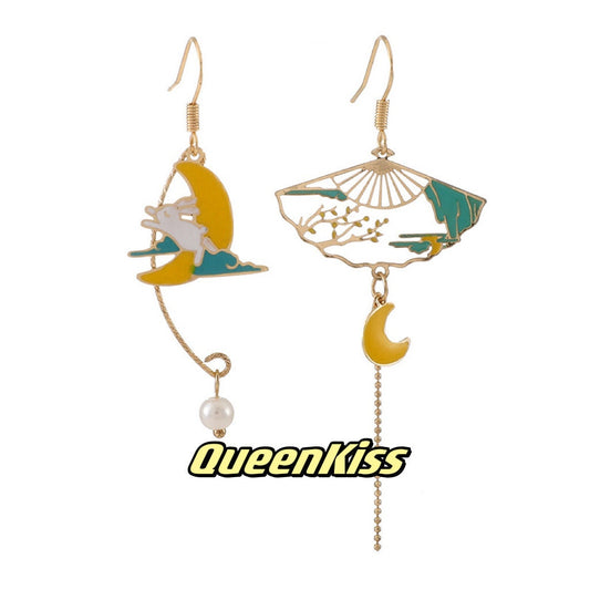 Super Cute Japanese Style Rabbit Bunny and Japanese Fan Earrings -- Peace of Love!!