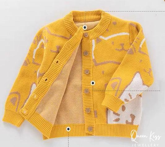 Kitty Cat Kids Cardigan High Quality 100% Cotton Unisex Soft and Fun Gift for Her and Him -- Meow San!!