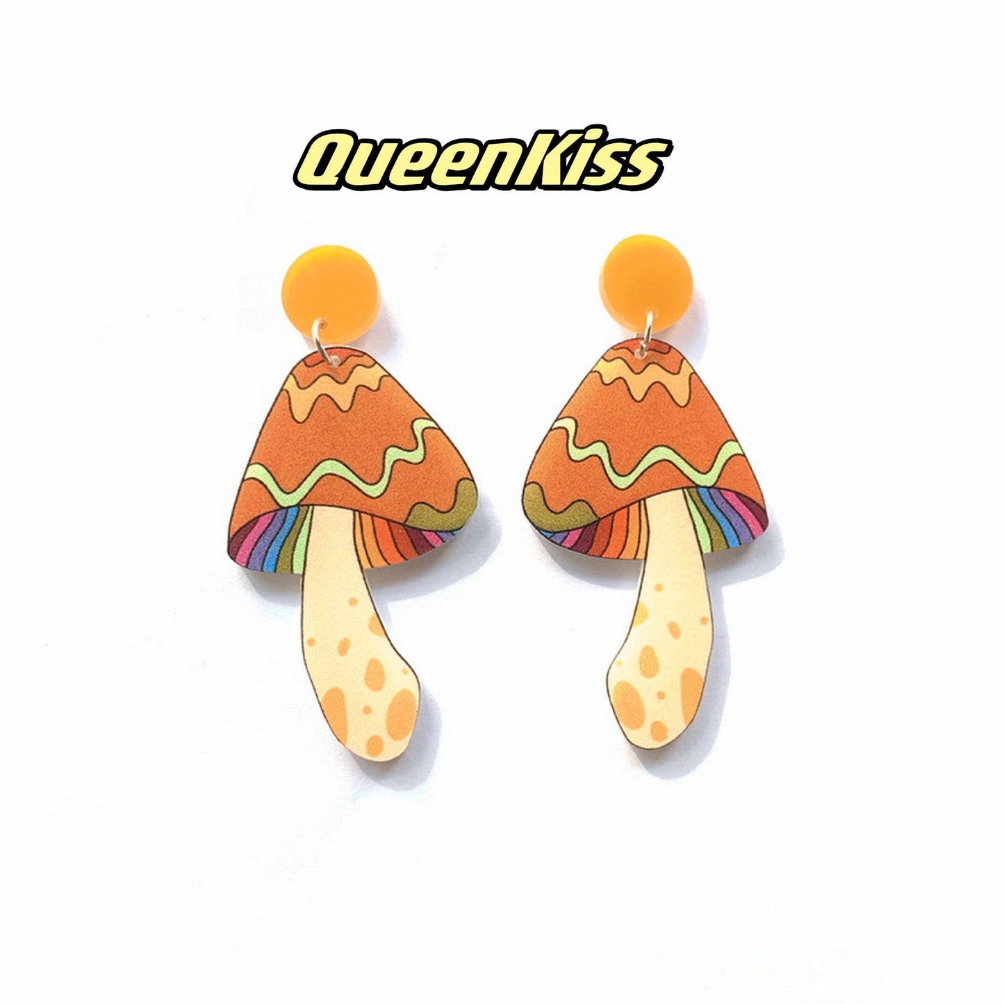Super Light Acrylic Cute Orange Mushroom Earrings - Miss. Mushroom!!